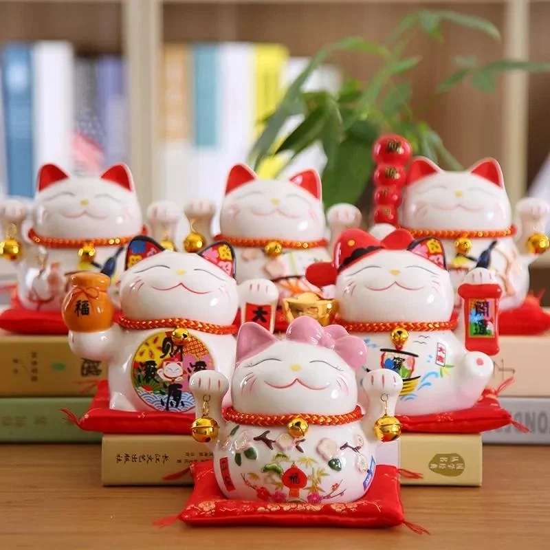 

5-дюймовый орнамент Maneki Neko Lucky Cat, керамическая статуя кота удачи, домашний декоративный подарок, фэн-шуй, кошачья копилка