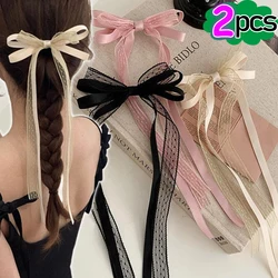 2024 Korean Lace Bowkont Hair Clip Trend Long Ribbon Hairpins Barrettes Headband for Girls Hair Accessories Wedding Jewelry