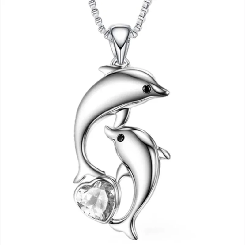 Fashion Love Dolphin Necklace Crystal Animal Dolphin Jewelry Pendant Necklace for Women Party Wedding Birthday Anniversary Gift