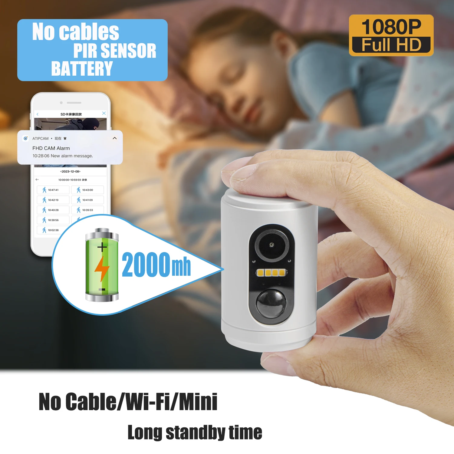 Mini FHD PIR Camera Wifi Built-in Battery Inside Detection Wireless Surveillance IP CCTV Security Home Baby Monitor Camera APP