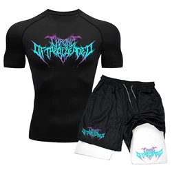 Novas camisetas de compressão + shorts conjuntos rashguard para homens camisas terno ginásio fitness apertado correndo jogging treinamento camisas de treino