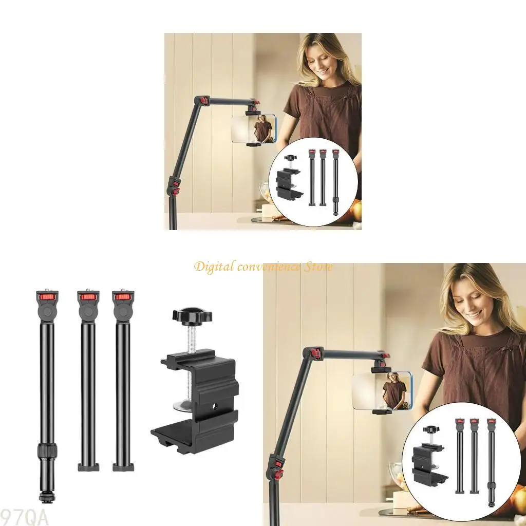 

97QA Multipurpose Aluminum Desk Clamp Boom Arm, 360 Degree Rotatable, Fit 0 55mm Thickness Surfaces