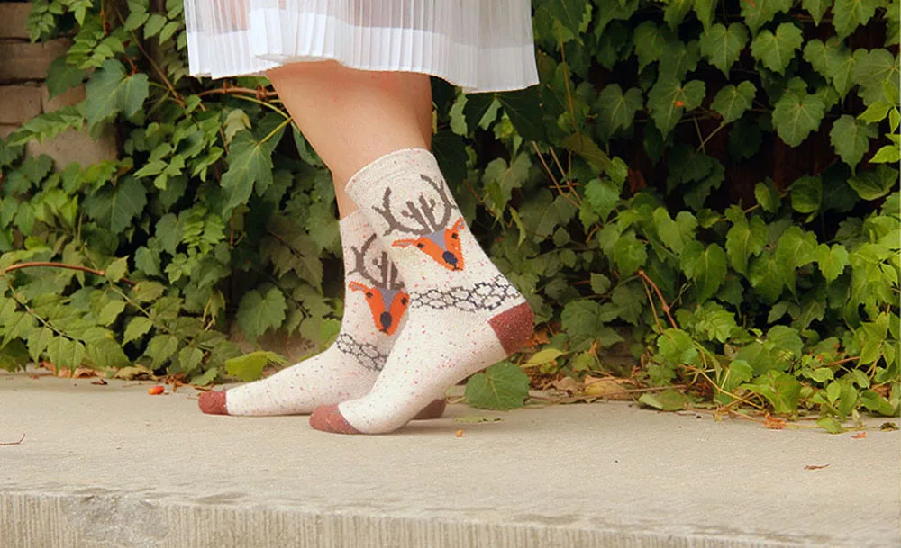 3 Paar/Set Vintage Dicke Kaninchenwollsocken für Damen Retro Winter Harajuku Tiermotive Eule Hirsch Katze Elefant Niedlich Süß – Detail 11