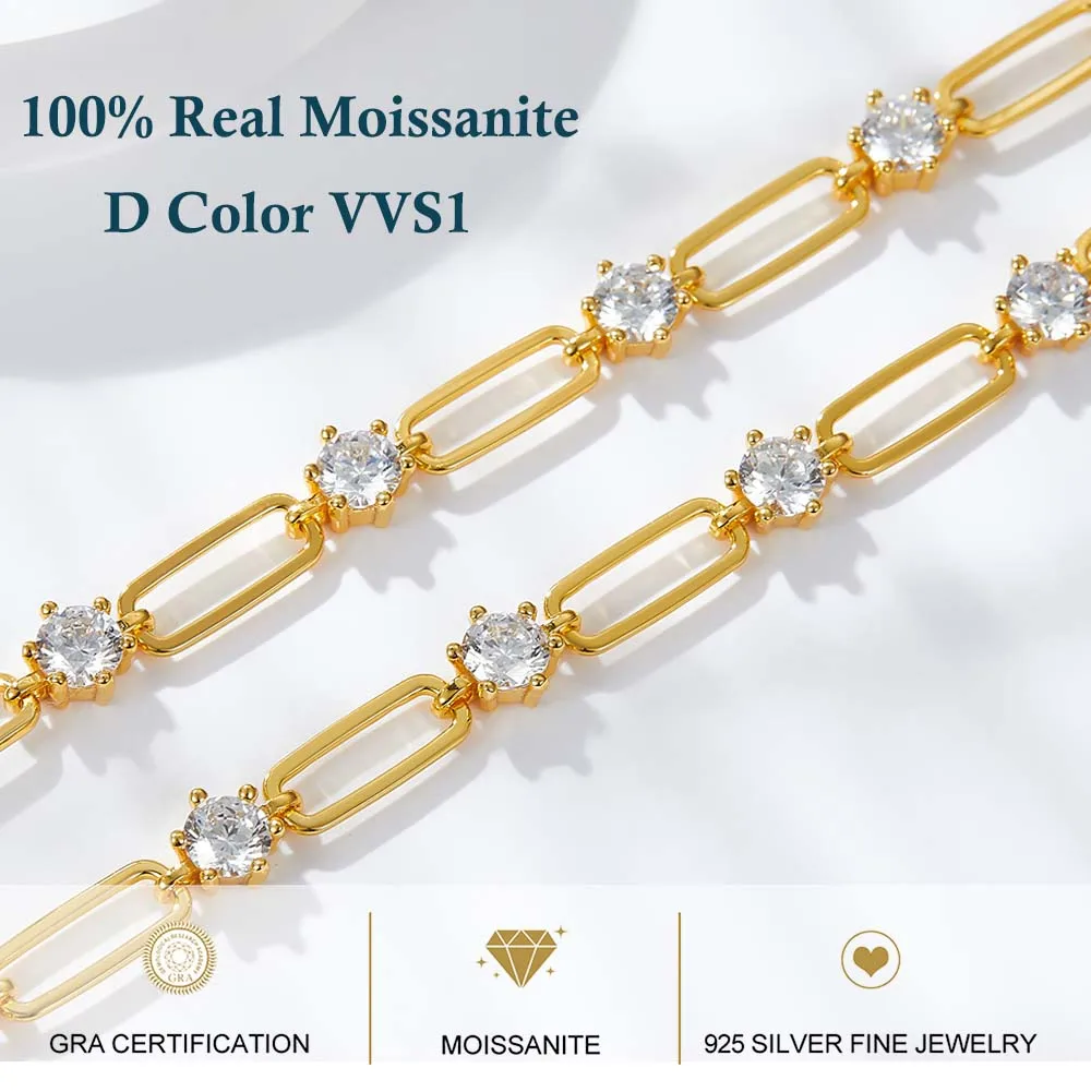 MUXIFC Rundschliff-Moissanit-Armbänder für Damen und Herren, DVVS1 Lab-Diamant, 925er Sterlingsilber, verstellbare Kettenarmbänder, Schmuck