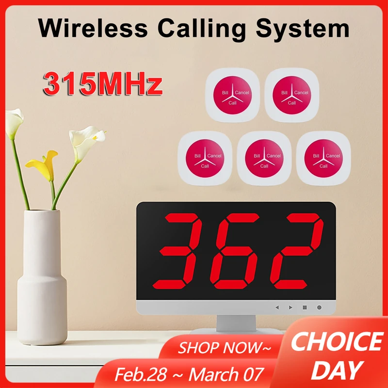 

Restaurant Pager Wireless Paging Calling System 1 Receiver with 5/10pcs Transmitters for Cafe Food Truck Guest Call Button