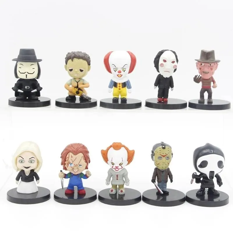 10pcs/set Horror Film Series Jason Freddy Clown PVC Model Halloween Gift Action Figure Toys Vinyl Figurine Doll