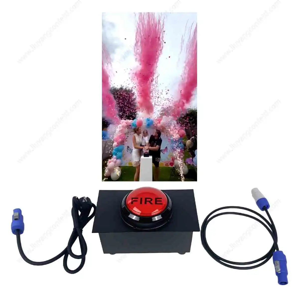 

Specail effect Red Push Button Gender Reveal Baby Shower Party Parents-to-be Powder Blaster Kit Wired Power Controller Stage FX