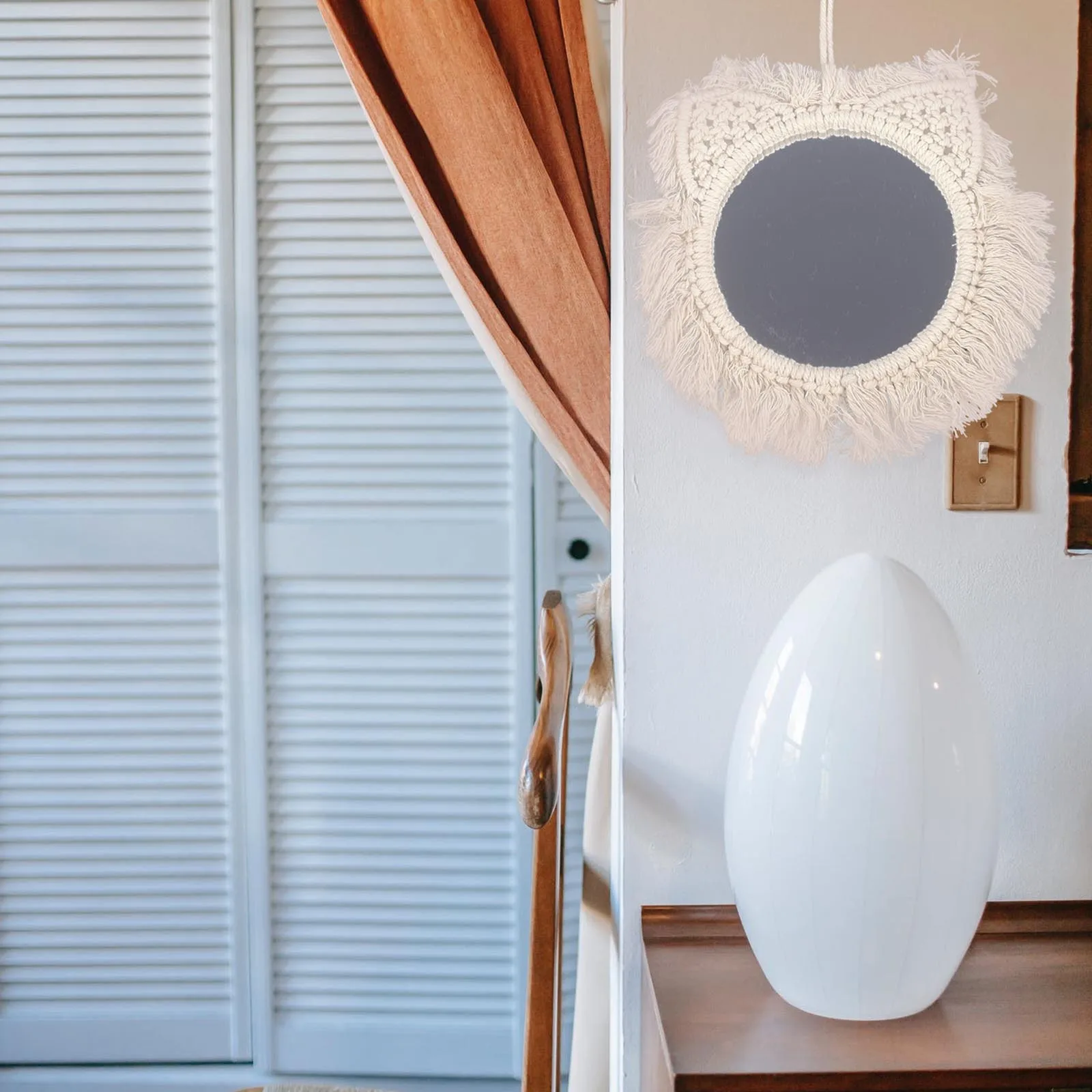 1 قطعة مرآة معلقة على الحائط المنسوجة ديكور مكرامية نسيج الشمال نمط مرآة غرفة نوم المنزل غرفة المعيشة جدار ديكور