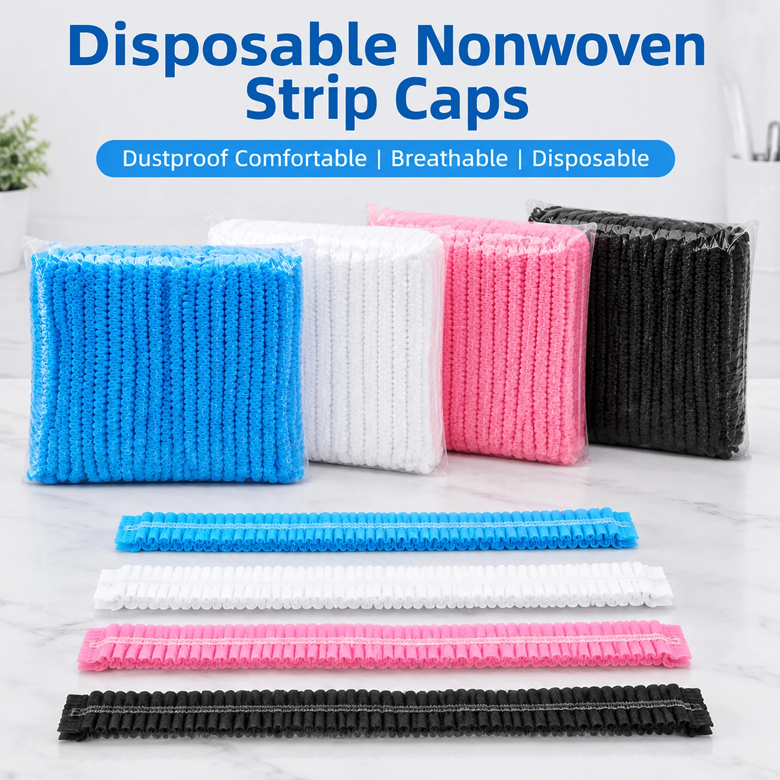 Lightweight Breathable Disposable Strip Hair Caps Stretch Non Woven Hair Cover Multi Color Dustproof Prevent Hair Contamination