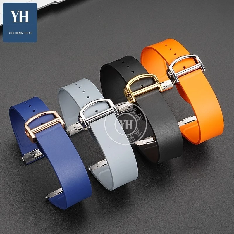 18.5mm 21mm Quick Release FKM Rubber Strap for Cartier SantosWSSA0009 WSSA0018 Fashion Fluororubber Belt Men Women Watchband