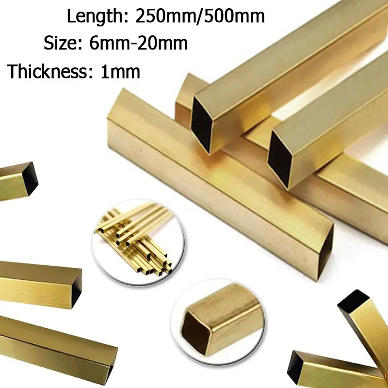 6mm-20mm Square Brass Tube 250/500mm Length 1Pc Hollow Brass Rectangular Pipe for DIY Craft Projects and Model Building Supplies