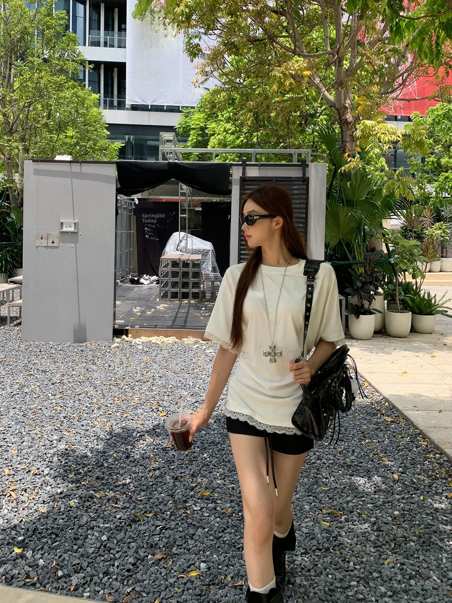 

G Sle ort Sve T-irt Women's Lace Trim Youthful oulder Design Cotton Blend Comfortable Breathable Summer Top