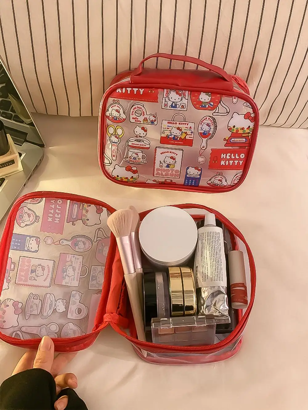 New anime Hello Kitty Transparent storage bag kawaii y2k PVC large capacity Makeup bag Travel portable waterproof toiletry bag