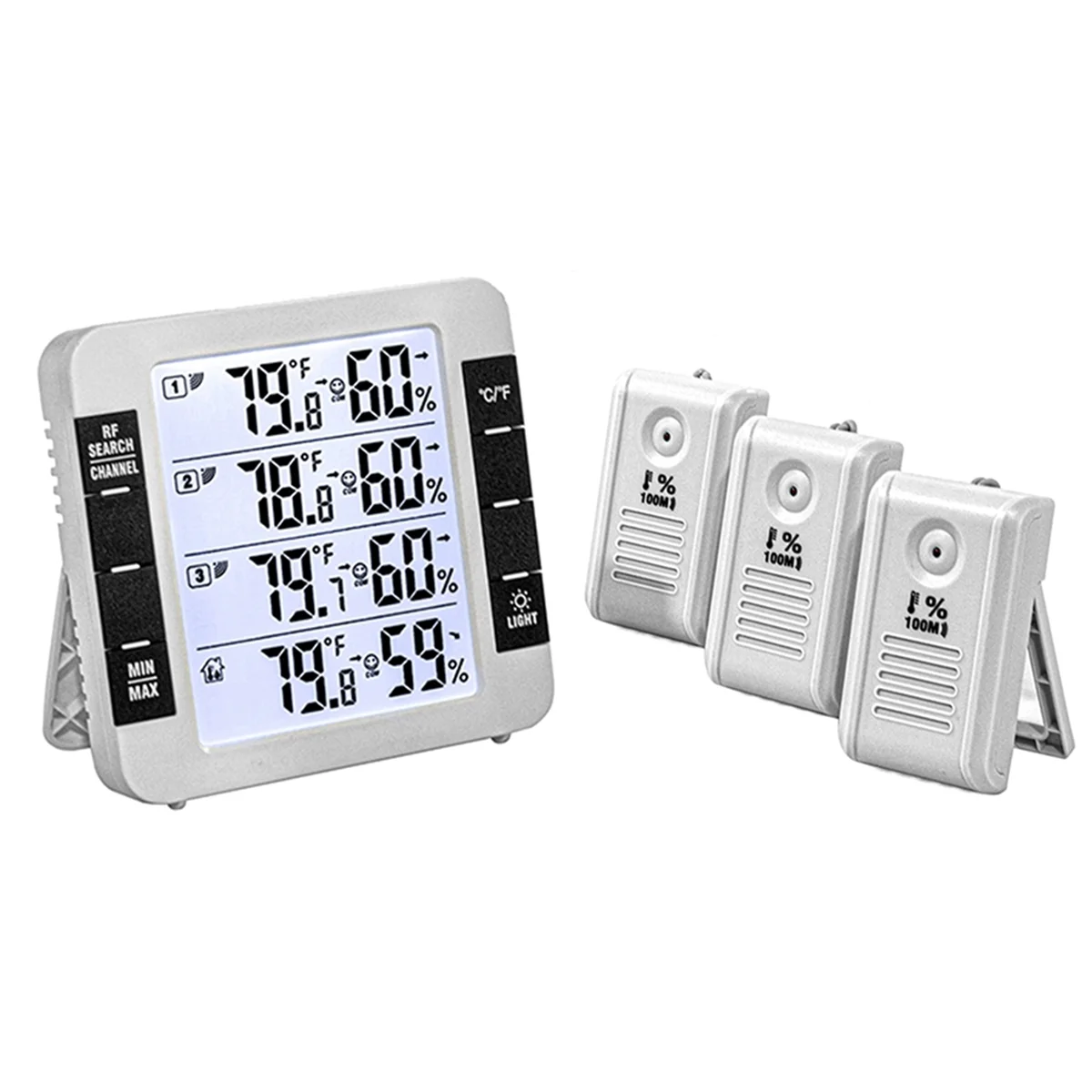 Hygrometer 100M Wireless Digital Indoor Outdoor Thermometer with 3 Sensors Hygrometer Weather Station for Home & Office