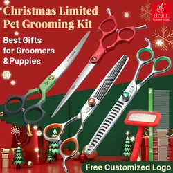 Fenice Christmas Limited Edition Red/Green Pet Grooming Scissors kit Gifts Suitable for Groomer/Puppies Free Logo Engraving