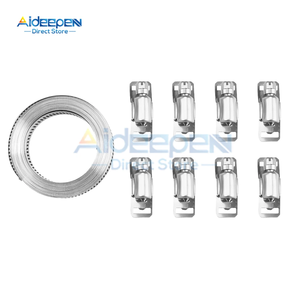 9Pcs/set 304 Stainless Steel Worm Clamp Hose Clamp Strap with Fasteners Adjustable DIY Pipe Hose Clamp Ducting Clamp 12.6MMx3.5M