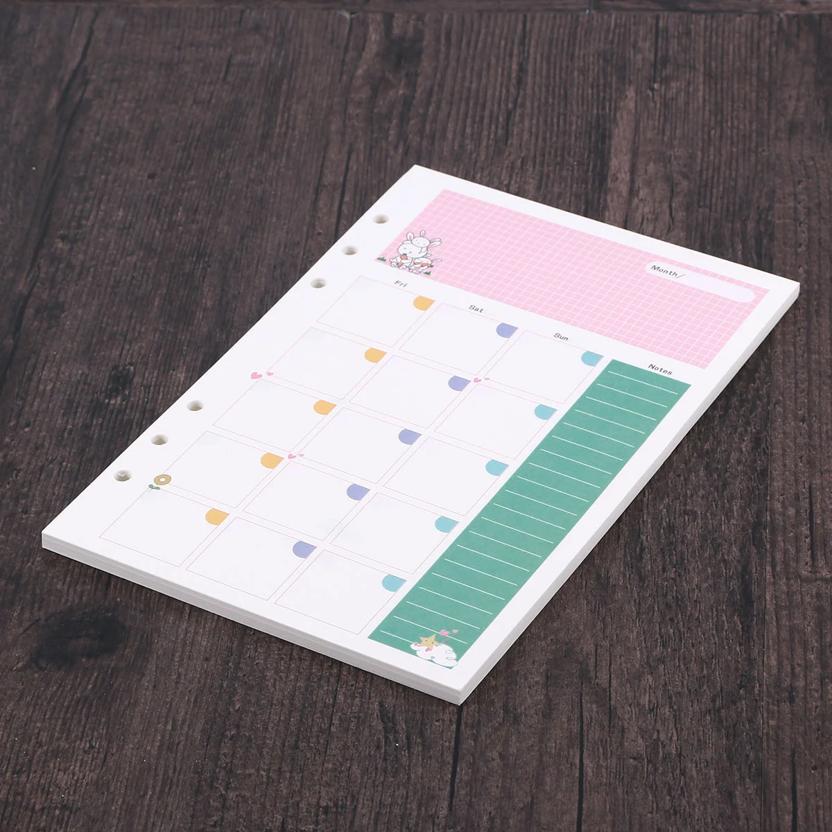 1PC Colorful A5 Size 6 Holes Loose Leaf Paper Filler Paper Refills for Spiral Notebook Monthly Planner Notepad (Monthly Plan