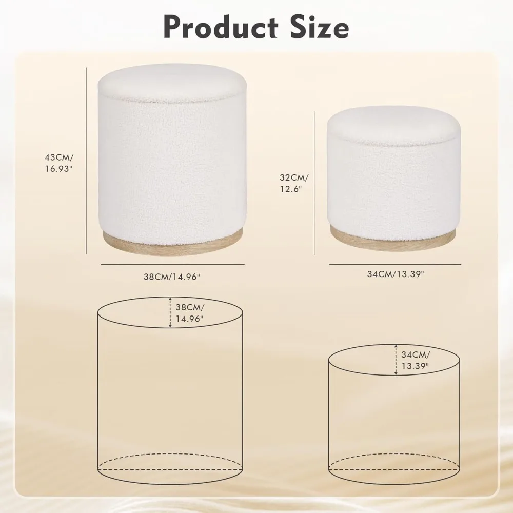 مسند دائري من PINPLUS مع مجموعة تخزين مكونة من 2، مقعد فانيتي مع صينية تخزين لغرفة النوم، مقعد صغير مخملي لراحة القدم أوتو #3