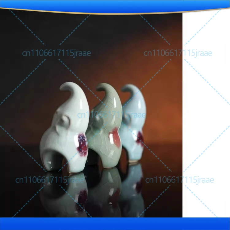 Kiln change smudge! cute little pair of elephants! Handmade Jun porcelain ornament