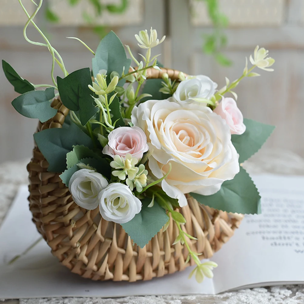 

2pcs Rattan Flower Woven Storage Decorative Lightweight Portable Wedding Garden Bedroom Rustic Party Favors Baskets with