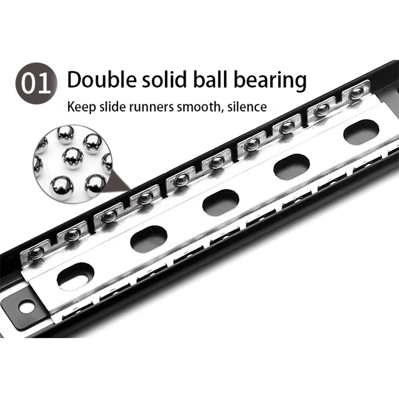 كتم الكرة تحمل سحب صينية قابل للتعديل دعامة تعليق تعليق المسار دليل السكك الحديدية أضعاف درج تلسكوبي العدائين الأسود