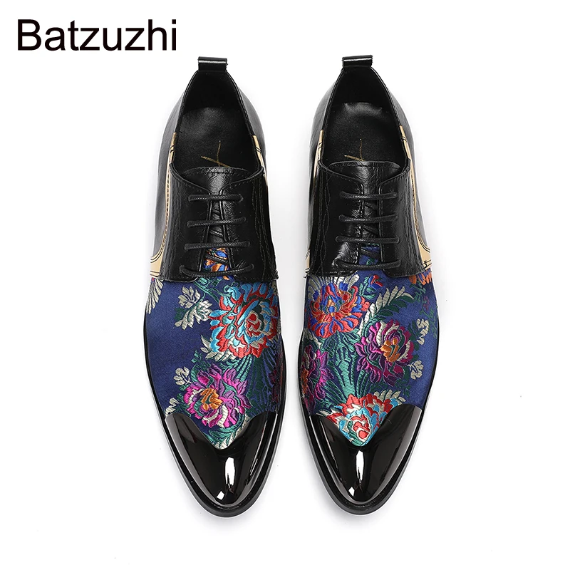 

Batzuzhi Black Blue Men's Leather Dress Shoes Pointed Toe Luxury Handmade Slip Fashion Party/Business Shoes Men! US6-12