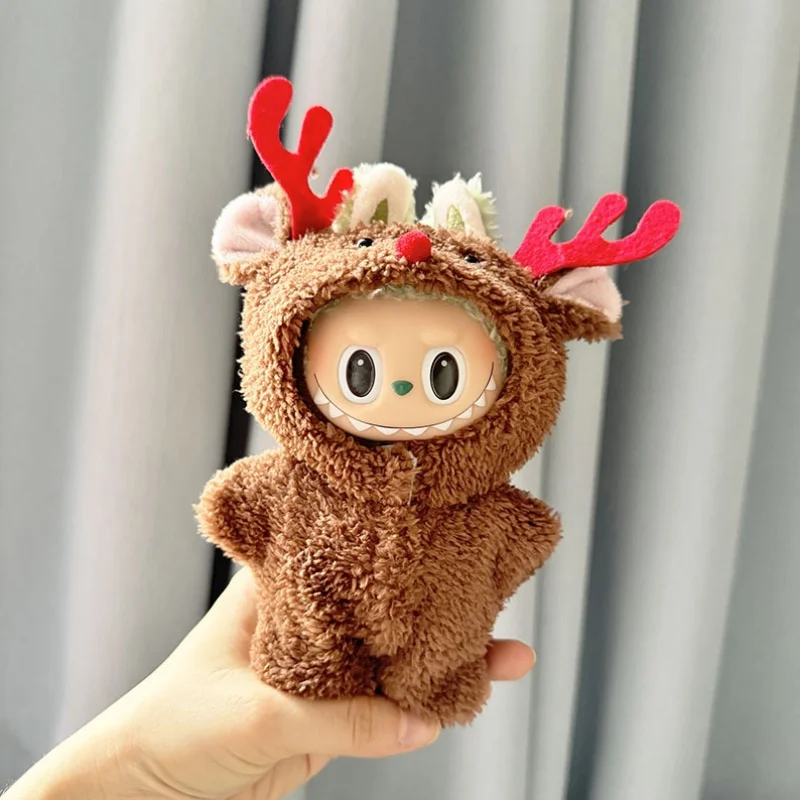 Hot New Only Selling Clothes 17cm First Second Generation Labubu Doll Only Clothes Red Horned Elk Jumpsuit Multi Cute Decoration