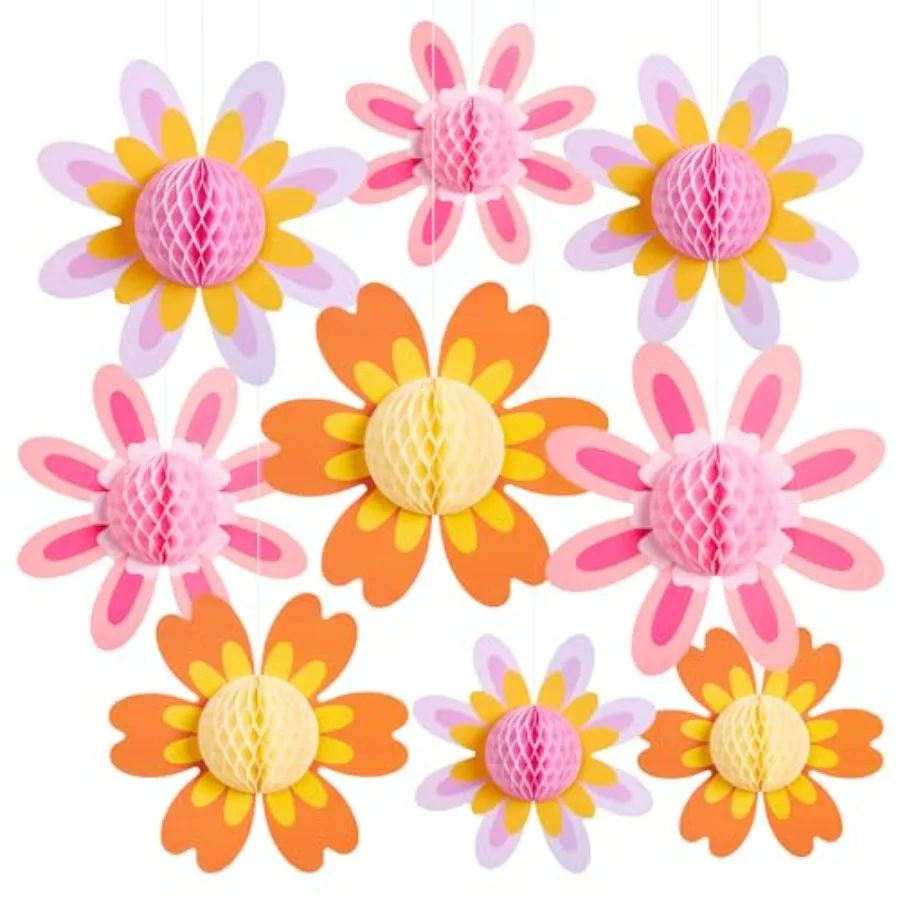 

9 PCS Party Decorations Hanging Paper s Honeycomb for Women Birthday Spring Easter Wedding Garden Tea Party Baby Shower