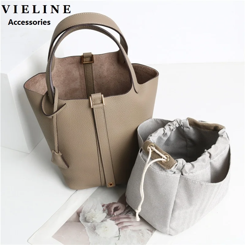 VIELINE New Women's Basket Bag Genuine Leather Underarm Bag One-shoulder Handbag Small Tote Bag Inside Crossbody Bucket Bag