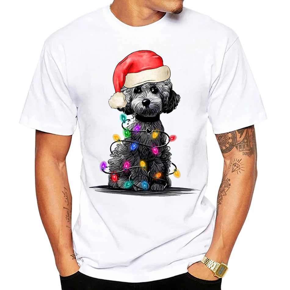 Funny Christmas T Shirt Unisex Cute Christmas Lights Dog Gifts Graphic Merry Christmas Teddy dog Tshirt Kawaii Top Tees Male