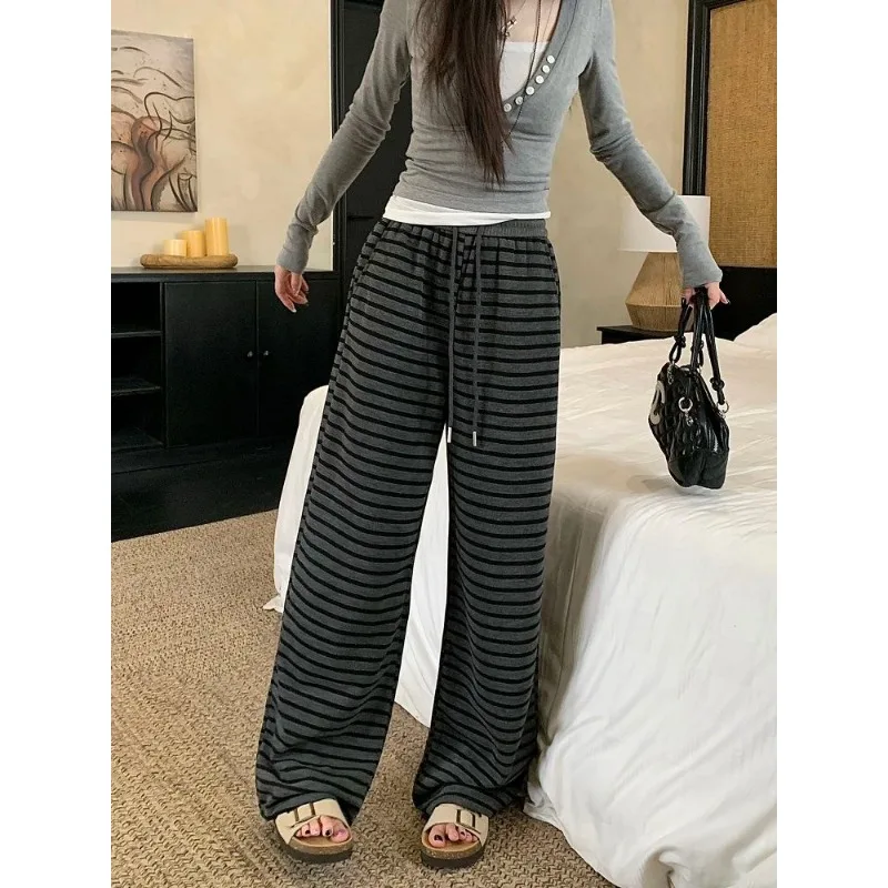 جديد الرباط مخطط ثنى عارضة للنساء في الخريف تنوعا فضفاض التخسيس السراويل واسعة الساق #3