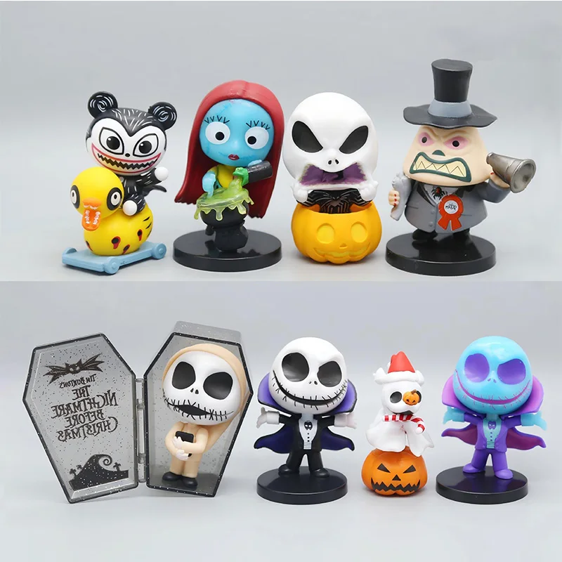 

Disney Nightmare Before Christmas 8pcs PVC Figures Jack Skellington Sally Zero Halloween Cake Topper Desktop Ornament Figurine