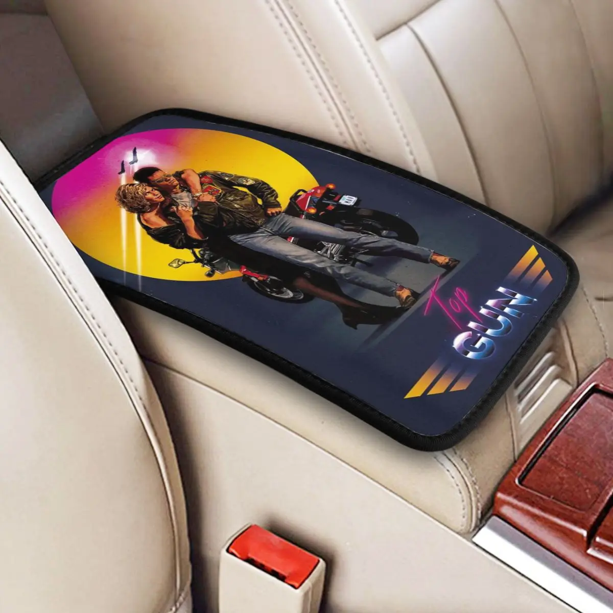 Leather Car Armrest Cover Mat Classic Movie Top Gun Non-slip Center Handle Box Pad Cushion Car Accessories