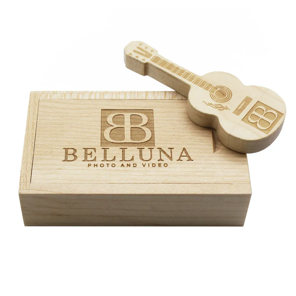 TEXT ME Free LOGO maple wood bamboo guitar+box LOGO usb flash drive 4GB 8GB 16GB 32GB 64GB usb2.0 photography gift pendrive