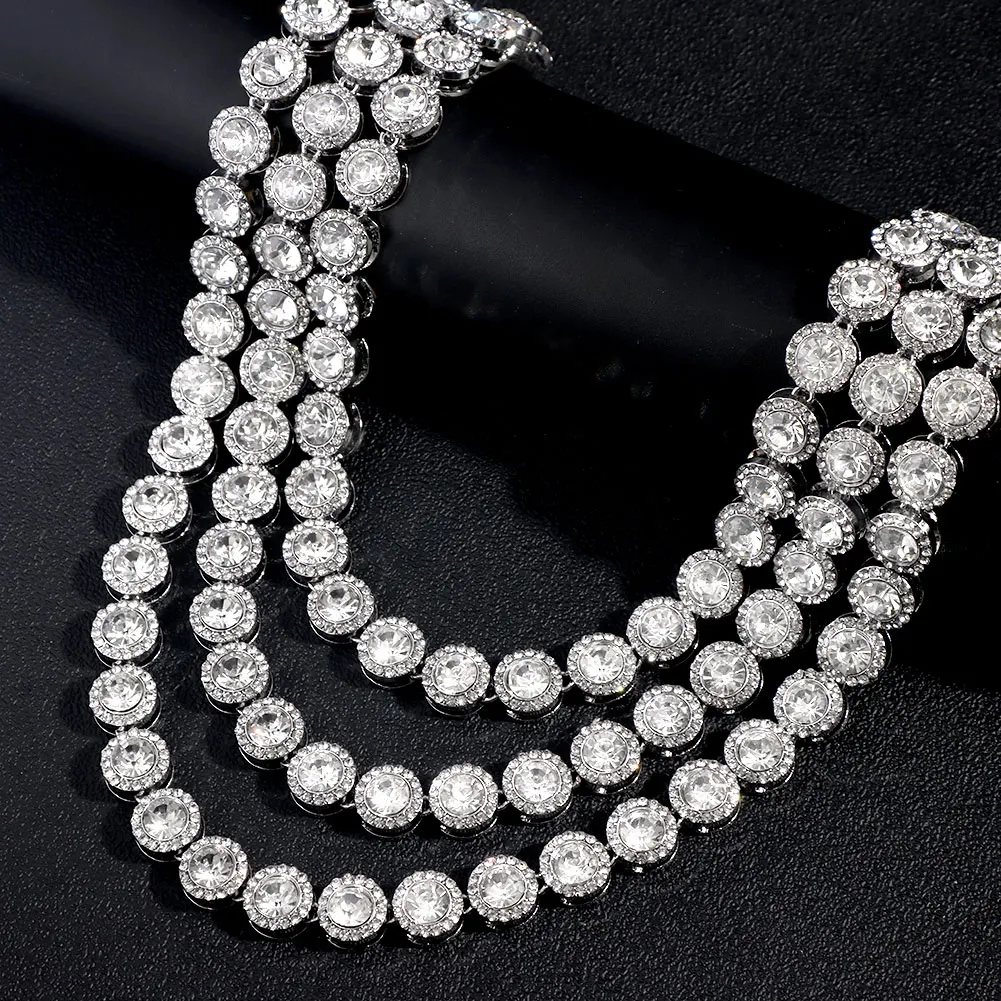 

Fashion New Hip Hop Round Tennis Chains Necklaces for Men Women Iced Out Bling Crystal Choker Necklaces Rock Rapper Jewelry Gift