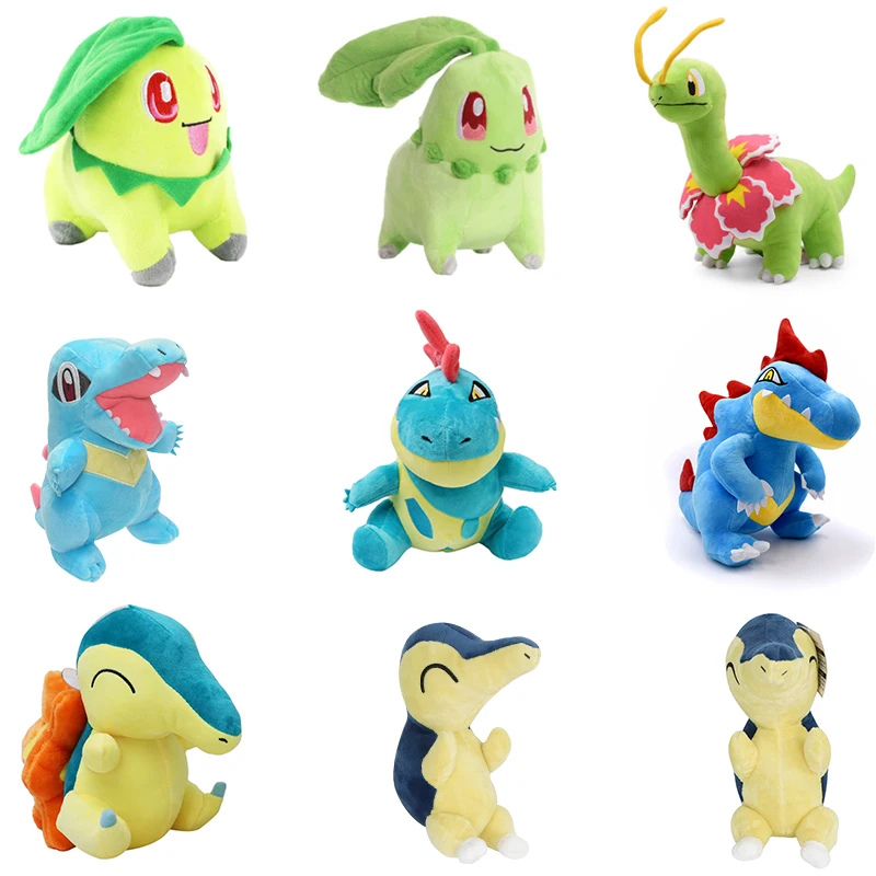 Chikorita Cyndaquil Totodile Plush Toys Feraligatr Crocona Pokemon Game The Initial Partner of Johto Region Souvenir Dolls Gifts