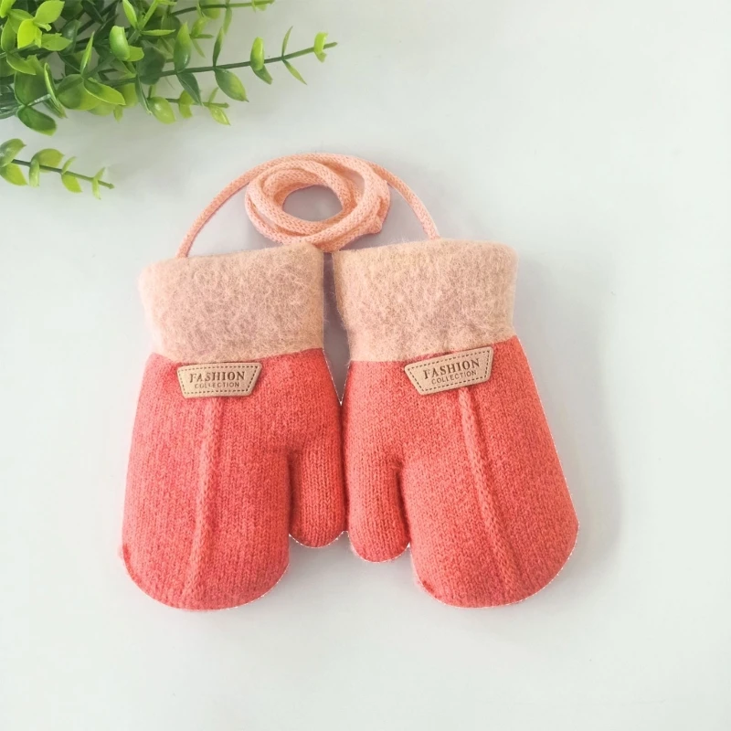 1-7Y Baby Boys Girls Winter Knitted Gloves Warm Rope Full Finger Thick Mittens Gloves for Children Toddler Kids Accessories