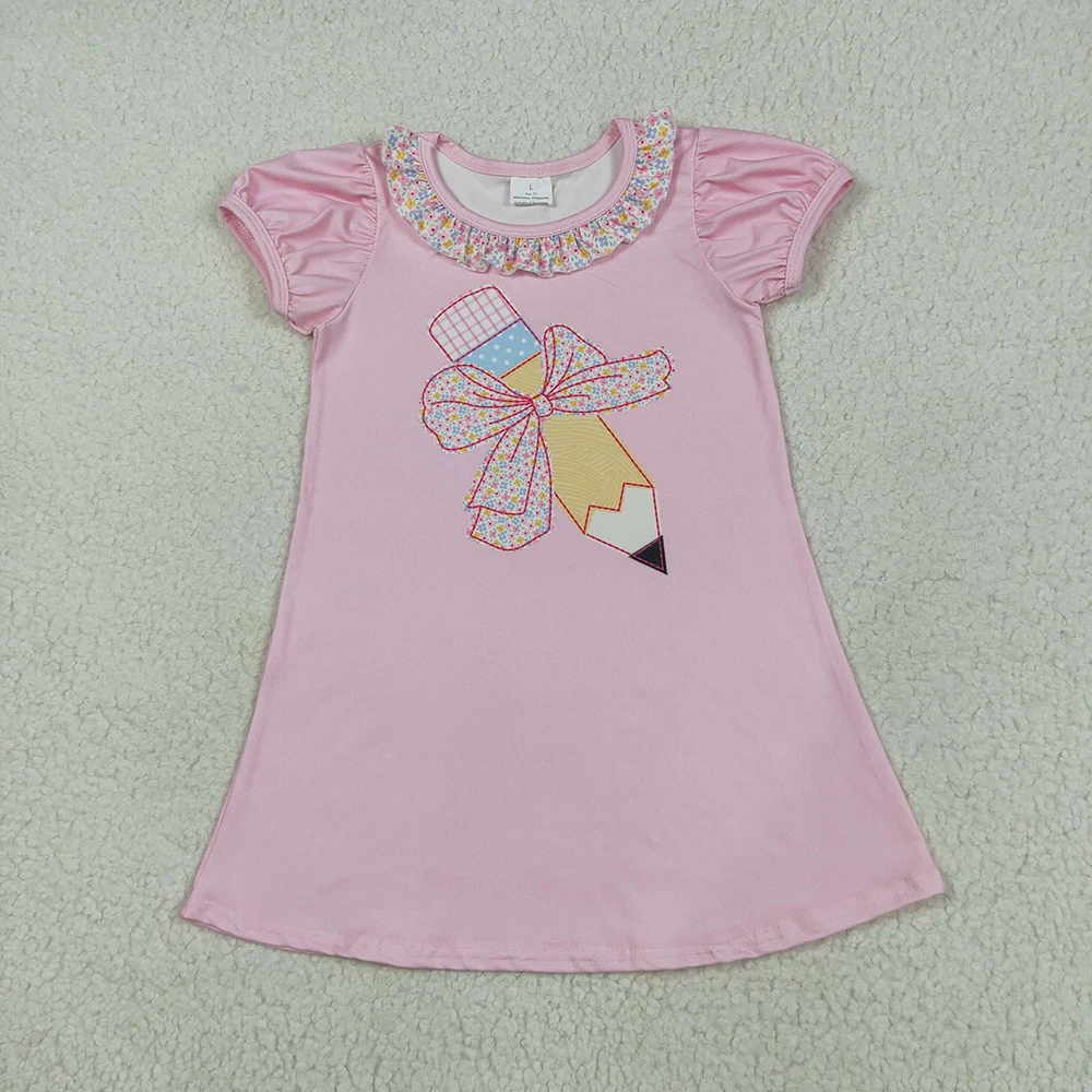 

Baby Pink Floral Ruffle Girls Pencil Bow Dress A-Line Knee Length Back to School Girls Outfit