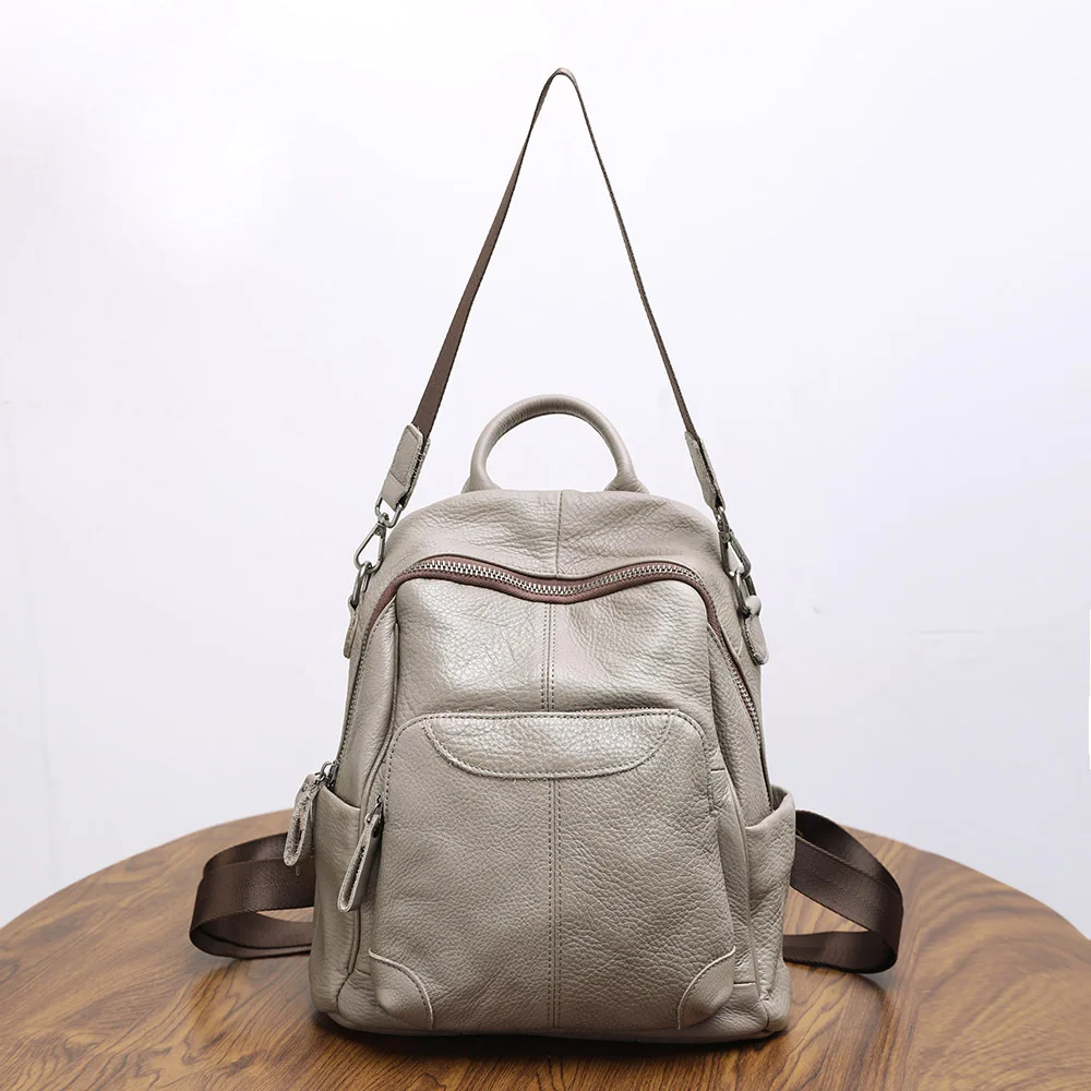 カジュアル本革女性バックパックファッションレディースダブルショルダーバッグ固体パターン牛革旅行バッグパック