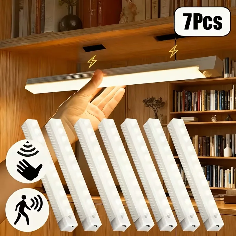 LED Under Cabinet Lamp Dimmable Rechargeable Night Light Stairs Closet Room Aisle Tube Bar Detector Bulb