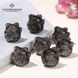 1 Pc Natural Stone Silver Obsidian Fortune Lucky Cat Carved With Hole Pendant For Jewelry Making Diy Necklace Bracelet Accessory