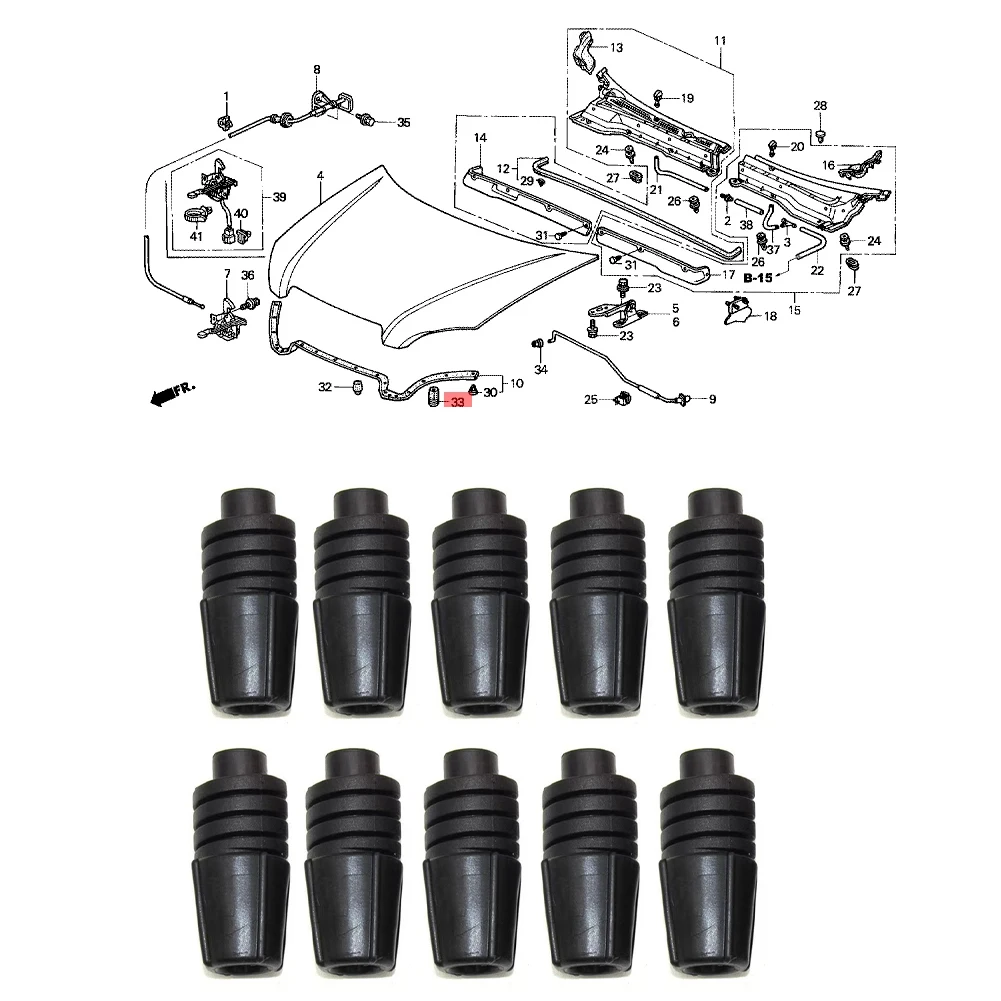 Hood Bumper Cushion Replacement Mount Pad Bonnet Buffer 10-piece Value Package Direct OEM Replacement Reduces Vibration Noise