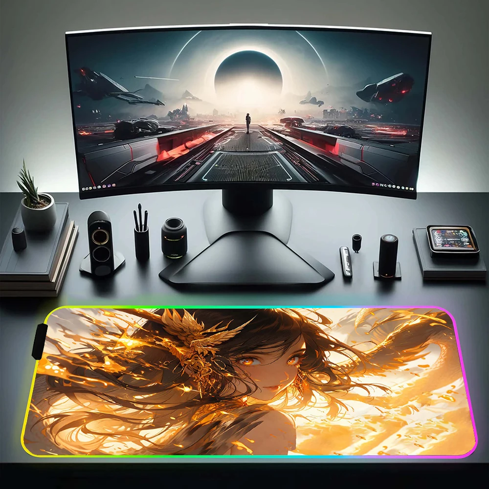 RGB Gaming Mousepad Anime Large With Backlit Computer Mouse Pad Office Non-Slip LED Mouse Mat 900x400mm Locking Edge Desk Mat XL