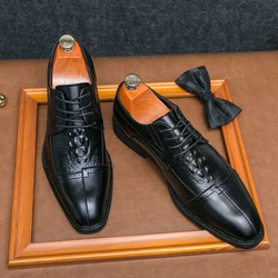 New Luxury Fashion Derby Leather Shoes Business Office Dress Shoes Men Wedding Party Shoes For Man Formal Gentleman Oxford Shoes