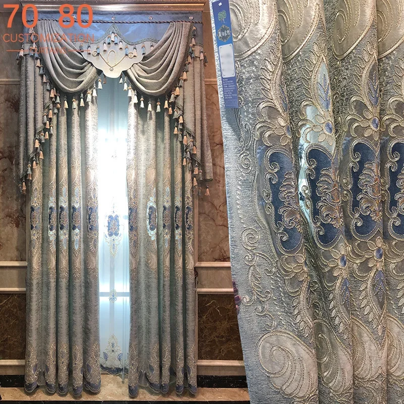 Silver Gray Chenille Hollow Embroidered Window Screen Water-soluble Embroidered Curtains for Living Room Bedroom Customization