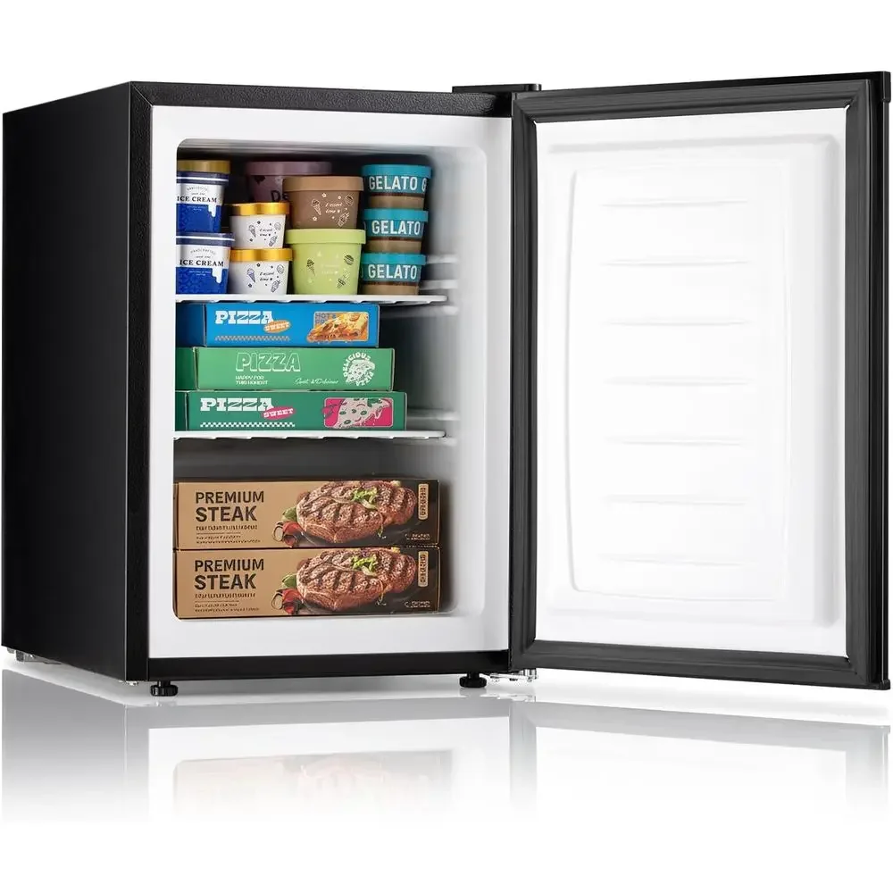 Compact 7-Level Adjustable Mini Upright Freezer, Black, with Reversible Door and Removable Shelves