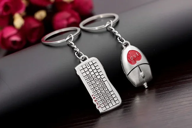 1 pair Fashion Mouse And keyboard Pendant Keyring Keychain Keyfob Lover Gift New
