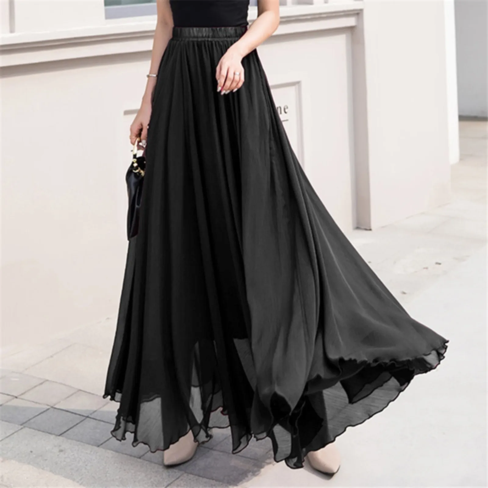 Skater Skirt for Women Summer Women's Solid Color Chiffon Skirt Women's High Waist Long Bathing Suits with Skirts for Women