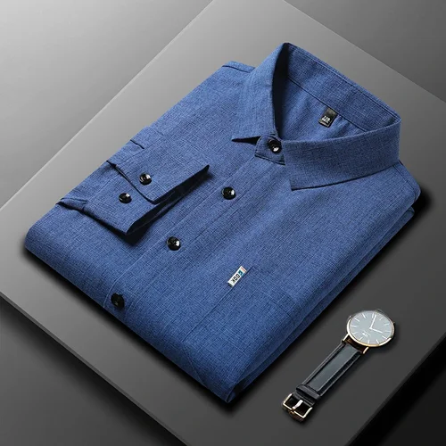 Imagen 2 del producto Nueva camisa informal de negocios para hombre, camisa estampada de manga larga con resistencia a las arrugas, sin planchar, cómoda, versátil para todas las estaciones