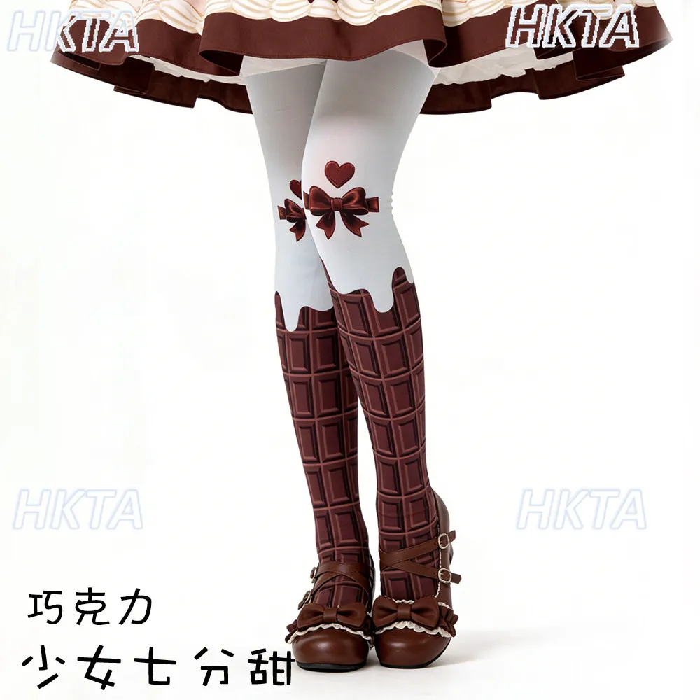 Original Chocolate Sweet Lolita Print Over-the-knee Socks New Spring/summer Slim-fit Pantyhose for Lolita Dresses Socks Leggings